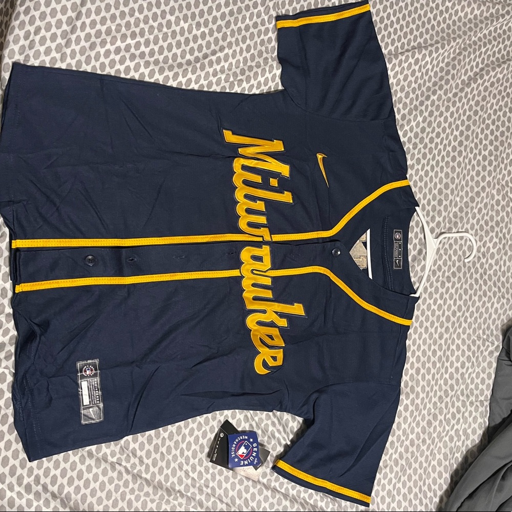 Milwaukee Brewers Christian Yelich #22 2020 MLB Black Blue Jersey